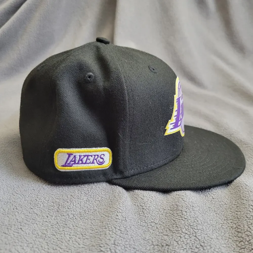 LOS ANGELES LAKERS Hat Cap Black Fitted Embossed Logo New Era Purple Yellow NBA